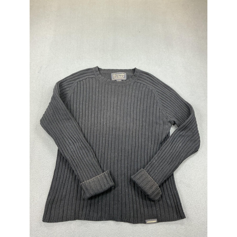 Abercrombie Fitch Sweater Mens Medium Black Ribbed Crewneck Wool Cotton‎ Y2K VTG